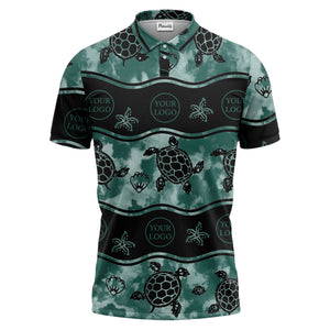 wavy band sea turtles starfish monochrome polo shirt for men
