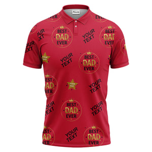 best dad ever crown & stars repeat pattern black gold polo shirt