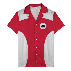 black silver geometric bowling hawaiian shirt with custom logo patch