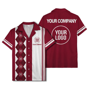 black white argyle stripes & custom logos golf hawaiian shirt
