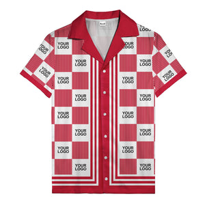 black white checkerboard barcode logo customizable hawaiian shirt