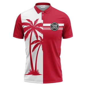 black white palm trees & stripes modern hawaiian polo shirt