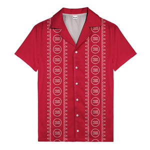 circular logo & fish symbols black hawaiian shirt for men