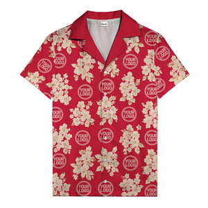 cream floral bouquets & gold circular logos watercolor hawaiian shirt