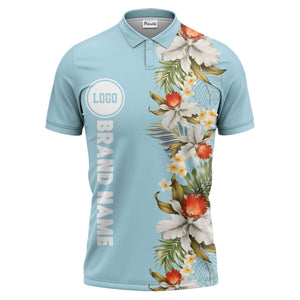 custom color tropical floral polo shirt | orchid & plumeria exotic all-over print