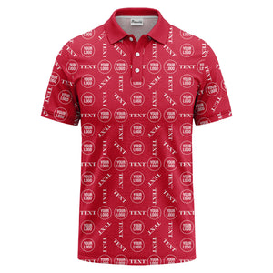 custom logo & text repeat all over print polo shirt