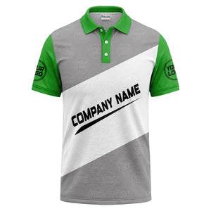 diagonal stripe monogram logo gray white black corporate polo shirt