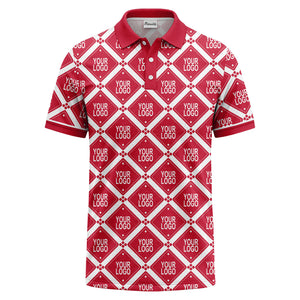 diamond grid logo repeat all over print polo shirt