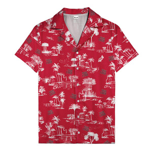 flamingo oasis black palm trees repeat pattern hawaiian shirt for men