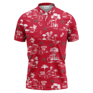 flamingo oasis palm trees sketch pattern black white polo shirt for men