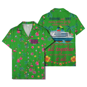 flamingo sailboat hibiscus palm watercolor hawaiian shirt