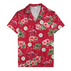 flamingo silhouettes palm trees hibiscus hawaiian shirt for men