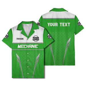 hexagon mechanic logo grid hawaiian shirt for automotive pros