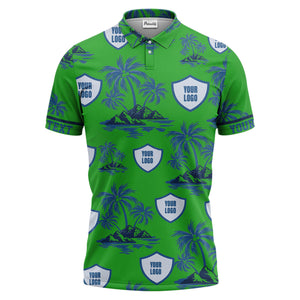 island oasis palm trees & shield logos navy blue tropical polo shirt