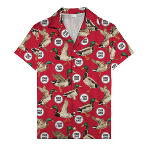 mallard ducks in flight hawaiian shirt with custom logo repeat pattern men's