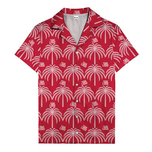 monochrome palm tree & custom logo repeat hawaiian shirt for men