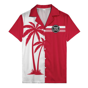 monochrome palm tree silhouette & stripe hawaiian shirt for men