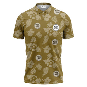 illustrated monochrome tropical flowers and leaves polo shirt for men