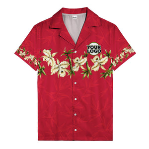 orchid & bamboo photoreal black hawaiian shirt