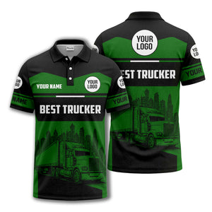 semi-truck cityscape graphic polo shirt for trucker pride