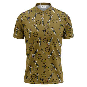 vintage hula dancers & palm trees black hawaiian polo shirt for men