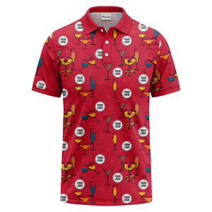vintage illustrated martini & champagne glasses repeat polo shirt for men