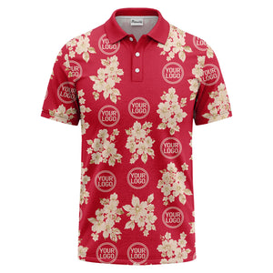 watercolor cherry blossom custom logo repeat polo shirt in black