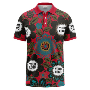 watercolor floral burst and olive leaves polo shirt for men