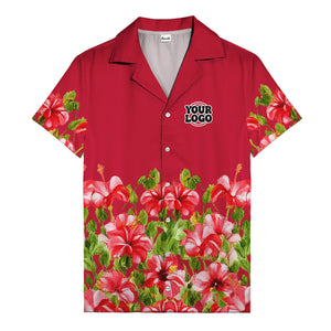 watercolor hibiscus & leaf aloha hawaiian shirt for men
