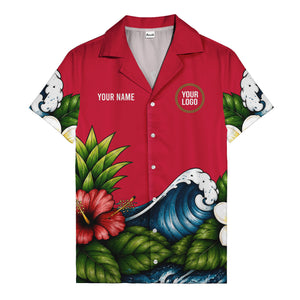 watercolor ocean waves hibiscus blooms palm leaf hawaiian shirt for men