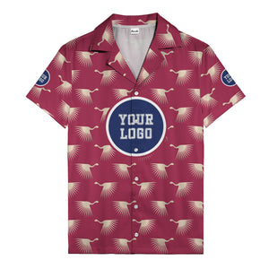 art deco crane silhouette logo beige navy hawaiian shirt