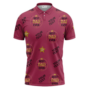 best dad ever crown & stars repeat pattern black gold polo shirt
