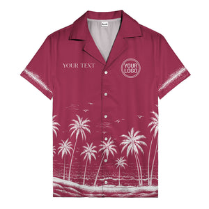 black and white palm trees & seagulls coastal scene hawaiian shirt