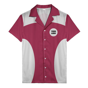 black silver geometric bowling hawaiian shirt with custom logo patch