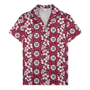 black & white hibiscus monstera custom logo hawaiian shirt for men