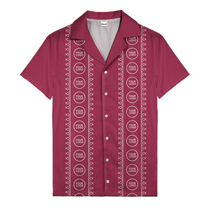 circular logo & fish symbols black hawaiian shirt for men