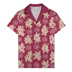 cream floral bouquets & gold circular logos watercolor hawaiian shirt
