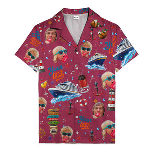 cruise ship faces & cocktail signs cartoon hawaiian shirt