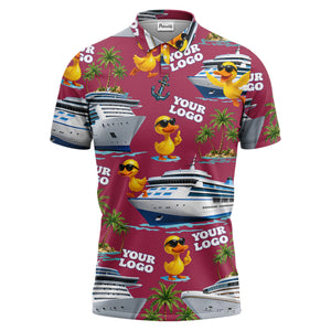 cruise ship & sunglasses ducks cartoon islands polo shirt for men