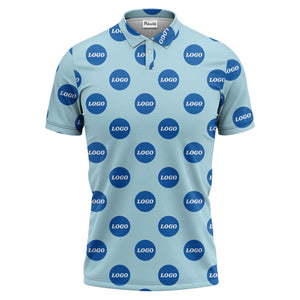 custom color logo polo shirt | bold branded repeating pattern
