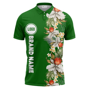 custom color tropical floral polo shirt | orchid & plumeria exotic all-over print