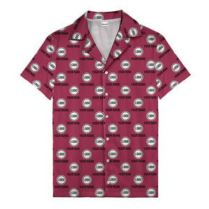 custom logo & name repeat pattern black hawaiian shirt for men