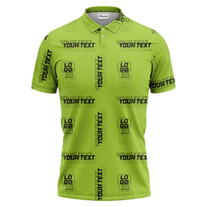 custom logo & text repeat pattern black polo shirt for men