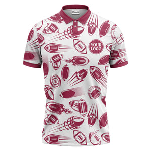 dynamic footballs & speed lines graphic black white sports polo shirt