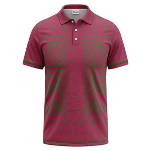 geometric palm leaves checkerboard border polo shirt
