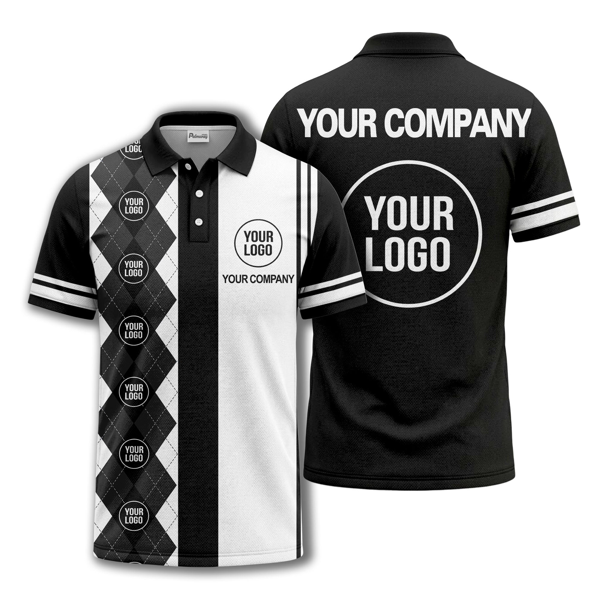 monochrome argyle diamond & custom logo polo shirt