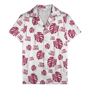monstera leaves & custom logo repeat black white hawaiian shirt