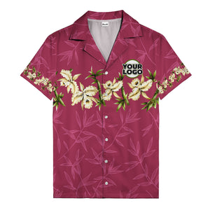 orchid & bamboo photoreal black hawaiian shirt