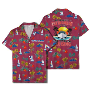 palm trees sailboats hibiscus island paradise hawaiian shirt