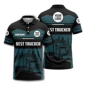 semi-truck cityscape graphic polo shirt for trucker pride